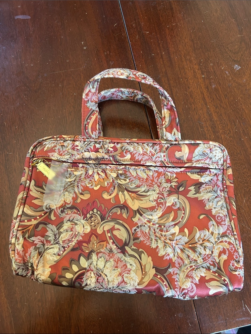 Once Upon a Rose Floral Paisley Burgundy Gold toiletry bag NWT
